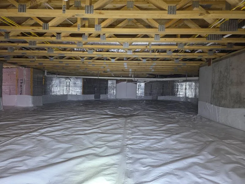 Crawlspace encapsulation with new vapor barrier installation Sussex County Delaware