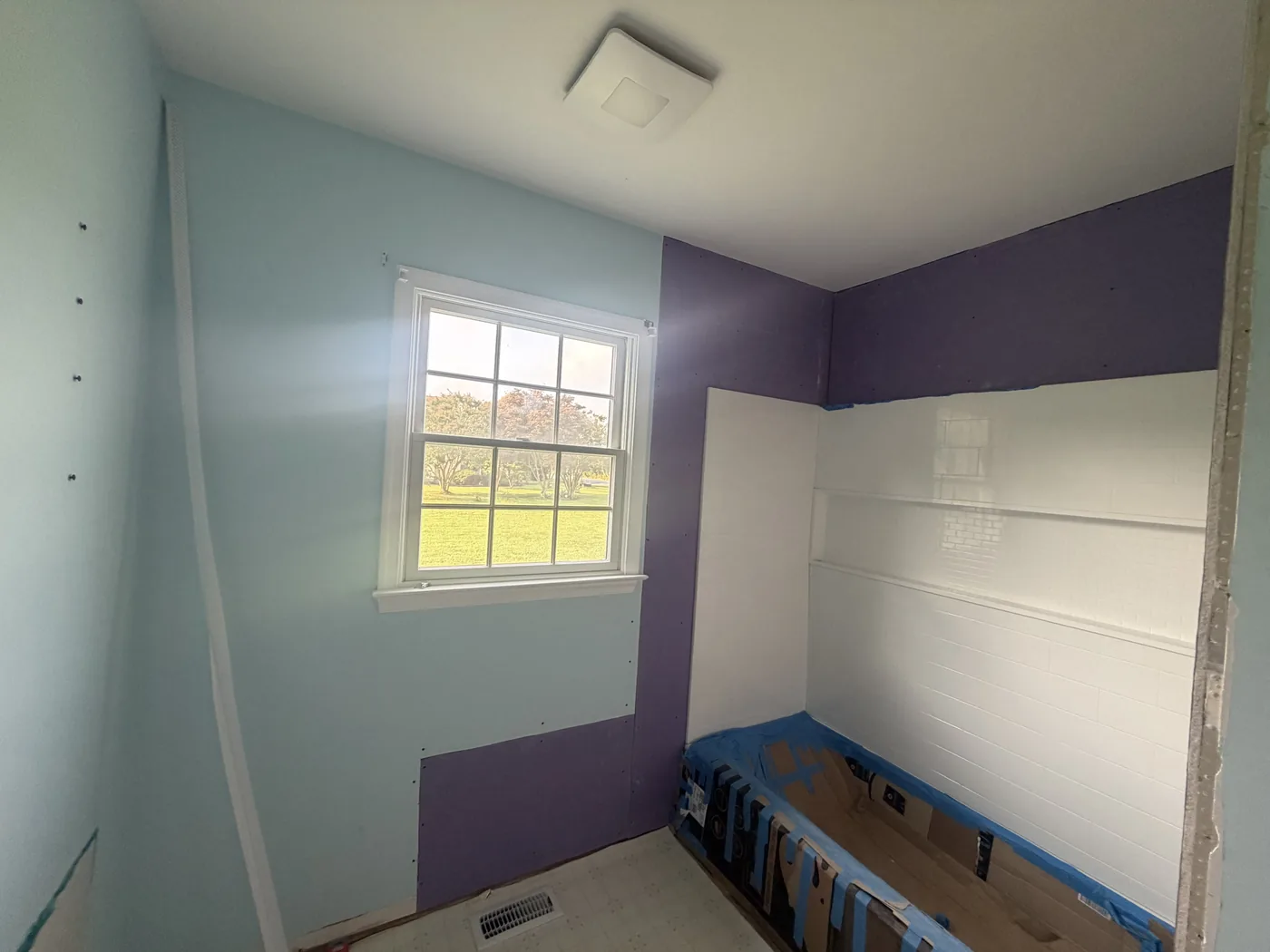 Moisture resistant board installed in the tub alcove during a Dagsboro Delaware bathroom remodel
